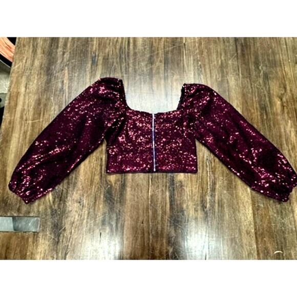 LULUS Half Blouse Top,Sequins.Bishop Sleeve, Zipper BackPurple,Fairy,Goth - Picture 10 of 12